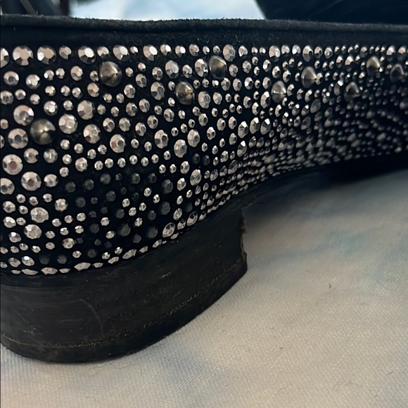 Stuart Weitzman Black Grey Suede Silver Gunmetal Studded Loafers 6 - Picture 12 of 13